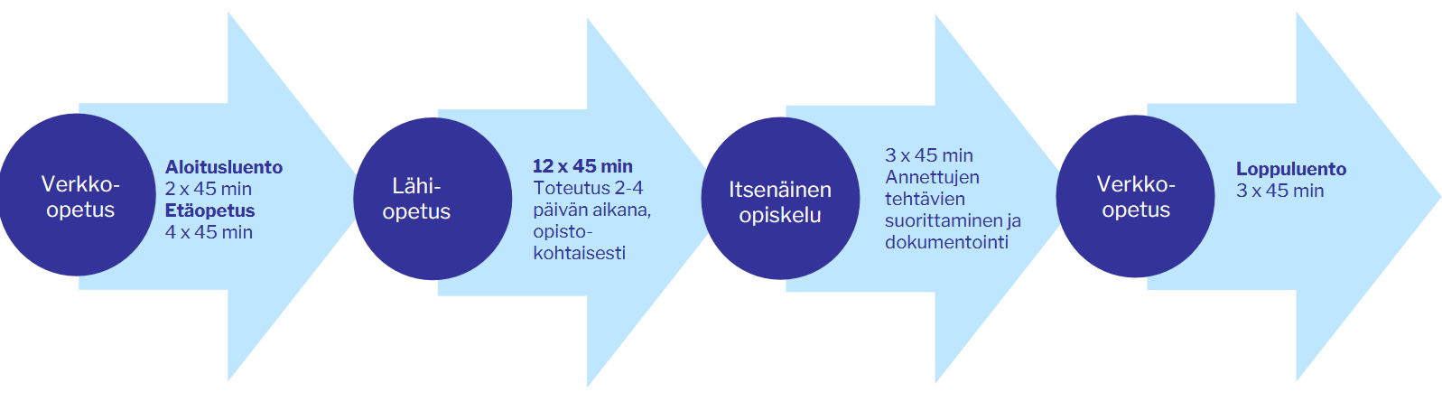 Liikettä ja oivallusta -koulutuksen aikataulu kuvana